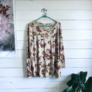 Terra & Sky Women's Size 0X 14W offwhite Floral Shirt